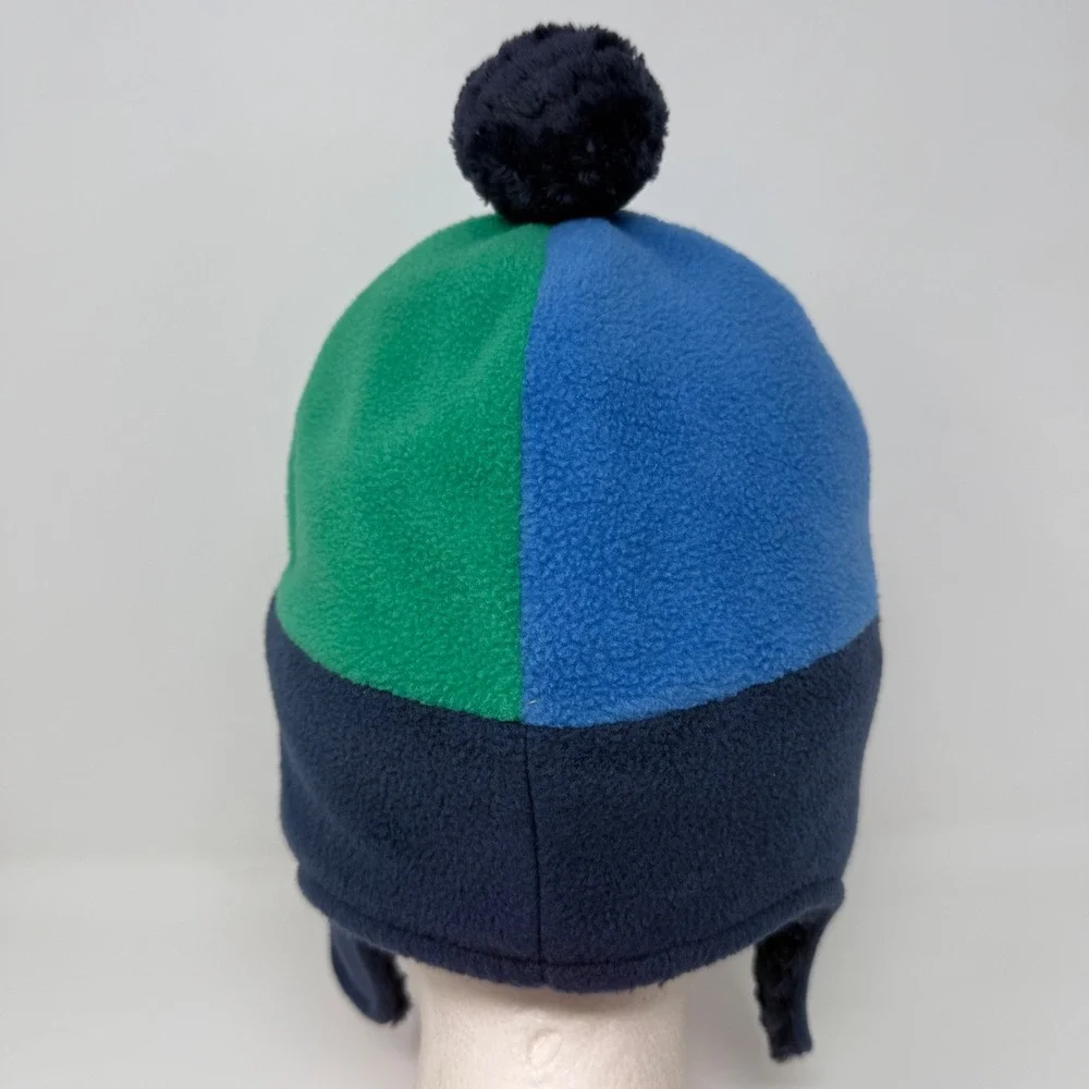 Columbia Kids Omni-Heat Fleece Trapper‎ Hat Blue Green Colorblock Youth L/XL Pom